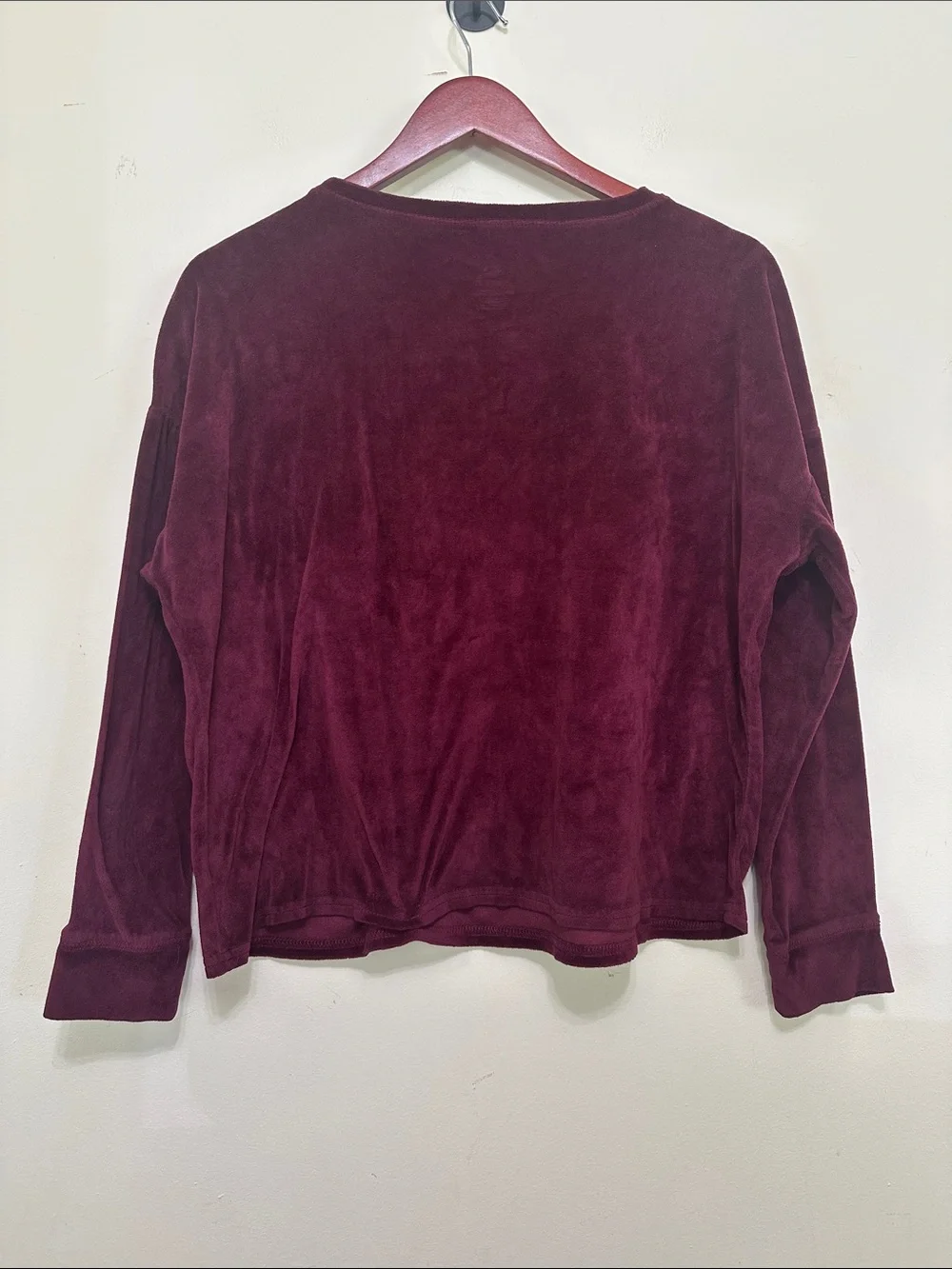 Justice Plush Crewneck Sweatshirt in Burgundy with Pink Script